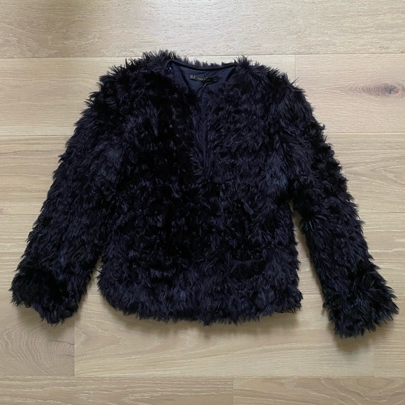NWT ZARA FAUX FUR JACKET NAVY - Picture 1 of 7